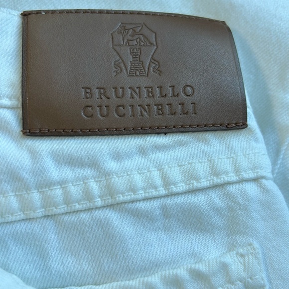 BRUNELLO CUCINELLI Mens Slim Fit Straight Leg Logo Embroidered Jeans White 35x32 - Picture 10 of 16